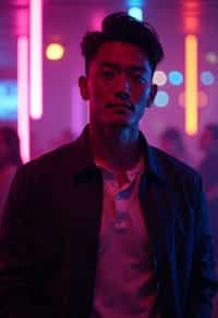 man wearing  smart casual in night club with neon lights