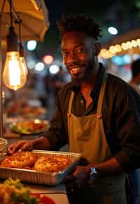 man at a pop-up food market at night, combining the love for street food with nightlife