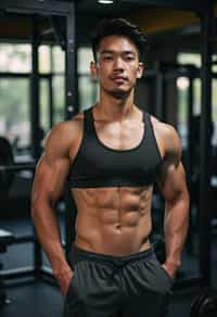 masculine  man in the gym wearing t-shirt and gym shorts