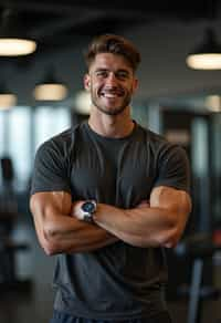 masculine  man in the gym wearing t-shirt and gym shorts