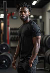 masculine  man in the gym wearing t-shirt and gym shorts