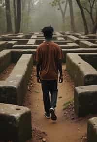 man in a labyrinth or walking a sacred path