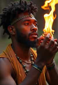 man engaged in a sacred ritual or ceremony, adorned with symbolic attire