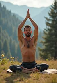 man practicing yoga in a beautiful natural setting