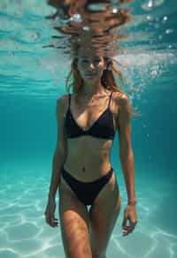 woman in swimsuit  underwater, showcasing athletic ability