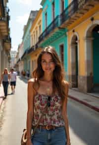 woman as digital nomad in Havana with the colorful old town in the background