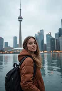 woman as digital nomad in Toronto with the CN Tower in the background