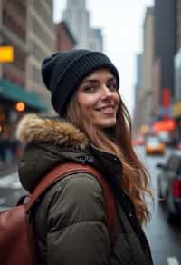 woman as digital nomad in New York City with Manhattan in background