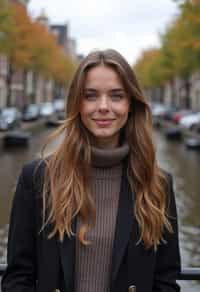 woman as digital nomad in Amsterdam with the Amsterdam Canals in background