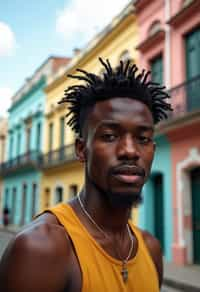 man as digital nomad in Havana with the colorful old town in the background