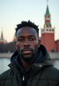 man as digital nomad in Moscow with the Kremlin in the background