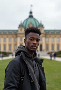 man as digital nomad in Vienna with the Schönbrunn Palace in the background