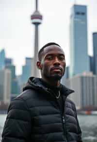 man as digital nomad in Toronto with the CN Tower in the background