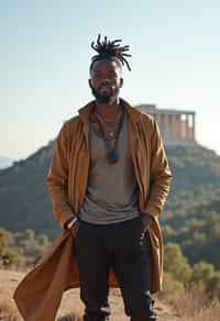 man as digital nomad in Athens with the Acropolis in the background