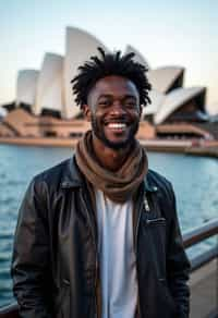 man as digital nomad in Sydney with the Sydney Opera House in the background