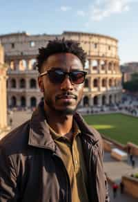 man as digital nomad in Rome with the Colosseum in the background