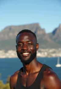 man as digital nomad in Cape Town with the Table Mountain in the background