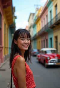 woman as digital nomad in Havana with the colorful old town in the background