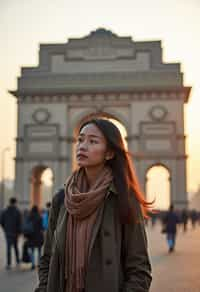 woman as digital nomad in Delhi with the India Gate in the background