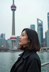 woman as digital nomad in Toronto with the CN Tower in the background