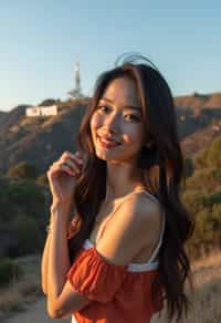 woman as digital nomad in Los Angeles with the Hollywood sign in the background