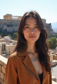 woman as digital nomad in Athens with the Acropolis in the background