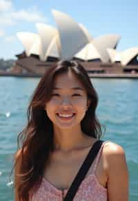 woman as digital nomad in Sydney with the Sydney Opera House in the background