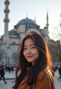 woman as digital nomad in Istanbul with The Mosque in background