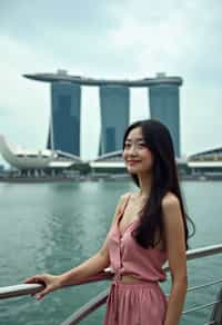 woman as digital nomad in Singapore with Marina Bay Sands in background