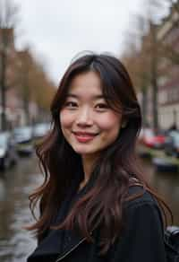 woman as digital nomad in Amsterdam with the Amsterdam Canals in background