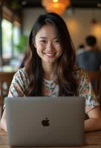 woman as digital nomad in Chiang Mai in front of coworking