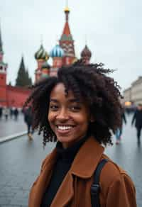 woman as digital nomad in Moscow with the Kremlin in the background