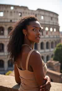 woman as digital nomad in Rome with the Colosseum in the background