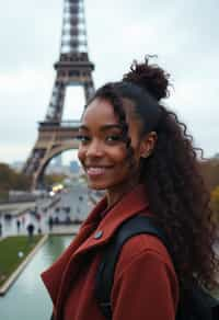 woman as digital nomad in Paris with the Eiffel Tower in background