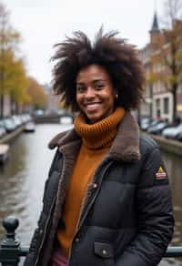 woman as digital nomad in Amsterdam with the Amsterdam Canals in background