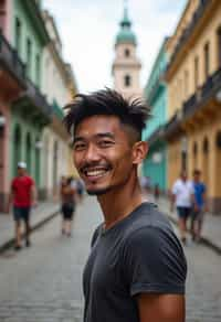 man as digital nomad in Havana with the colorful old town in the background