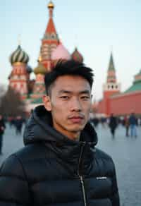 man as digital nomad in Moscow with the Kremlin in the background