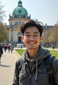 man as digital nomad in Vienna with the Schönbrunn Palace in the background