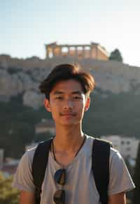 man as digital nomad in Athens with the Acropolis in the background