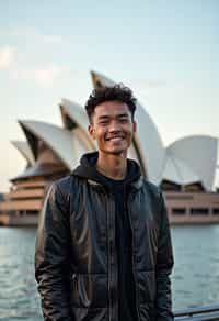 man as digital nomad in Sydney with the Sydney Opera House in the background