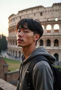 man as digital nomad in Rome with the Colosseum in the background