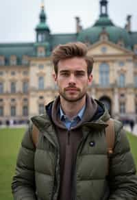 man as digital nomad in Vienna with the Schönbrunn Palace in the background