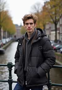 man as digital nomad in Amsterdam with the Amsterdam Canals in background