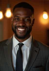 man with a seductive smile, donned in a  classy tie, under warm indoor lighting