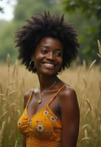 woman outside in nature in forest or jungle or a field of wheat enjoying the natural world