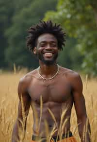 man outside in nature in forest or jungle or a field of wheat enjoying the natural world