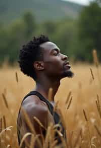 man outside in nature in forest or jungle or a field of wheat enjoying the natural world