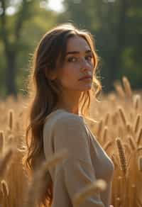 woman outside in nature in forest or jungle or a field of wheat enjoying the natural world