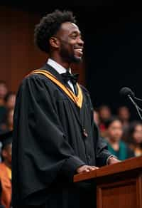 a graduate man in their academic gown at stage to receive their diploma