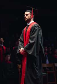 a graduate man in their academic gown at stage to receive their diploma